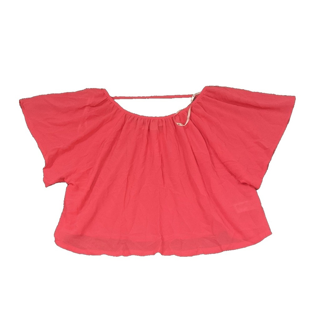 Vintage Forever 21 Coral Pink Sheer Ruffle Flowy Cropped Top NWT‎ Sz S